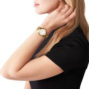 שעון יד MICHAEL KORS עדין לאישה זהב צהוב לוח לבן קלאסי דגם MK7255