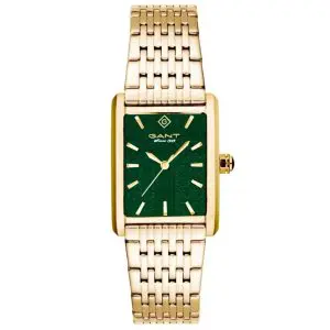 שעון יד גאנט GANT מלבני לאישה זהב רקע ירוק G173011
