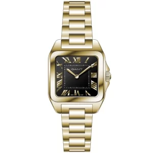 שעון יד עדין לאישה מבית GANT זהב רקע שחור מרובע דגם G193004
