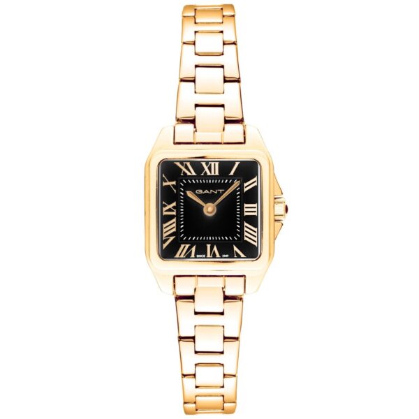 שעון יד עדין לאישה מבית GANT זהב רקע שחור מרובע דגם G193004