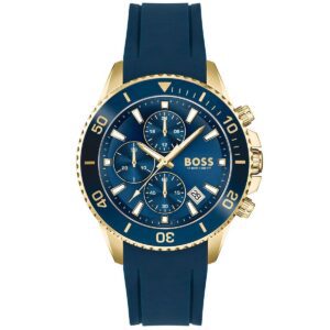 שעון יד BOSS רצועת סילקון כחולה בשילוב זהב צהוב 1513965