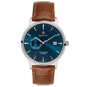 שעון יד גאנט GANT לגבר רצועת עור חומה לוח כחול G165020
