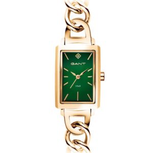 שעון יד מלבני גורמט לאישה מבית GANT זהב רקע ירוק דגם G179005