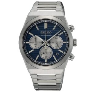 שעון יד SEIKO לוח כחול לגבר כרונו זכוכית ספיר דגם SSB453P1