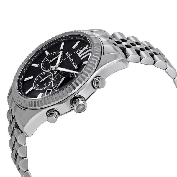 שעון יד MICHAEL KORS לגבר כסוף משונן רקע שחור MK8602 תמונה מהצד