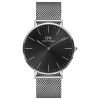 שעון יד Daniel Wellington רצועת רשת כסופה לגבר רקע שחור דגם DW00100629