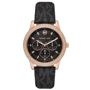 שעון יד MICHAEL KORS לאישה רוז גולד רצועת עור חומה לוגו MK6968