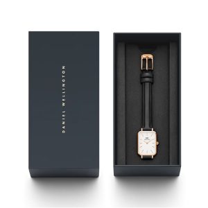 שעון יד daniel wellington לאישה זהב אדום מלבני רצועת עור DW00100434 בקופסא