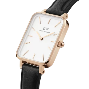 שעון יד daniel wellington לאישה זהב אדום מלבני רצועת עור DW00100434 מהצד