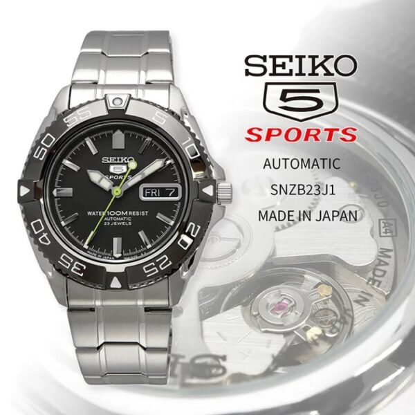 שעון יד SEIKO 5 ספורט 40 מ"מ רצועת מתכת לגבר SNZB23J1 מפרט סייקו