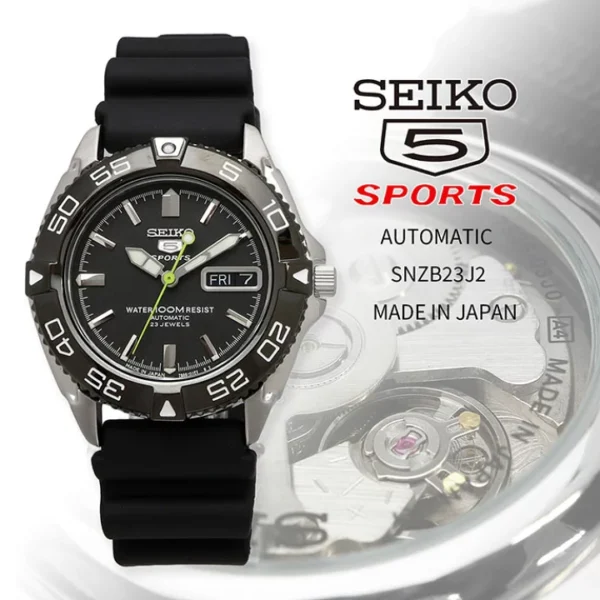 שעון יד SEIKO 5 ספורט 40 מ"מ רצועת סיליקון לגבר SNZB23J2 מפרט