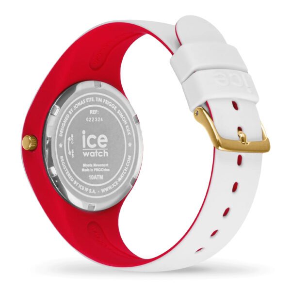 שעון יד ICE WATCH שחור זהב רצועה לבנה ופנים אדום 022328 מהצד