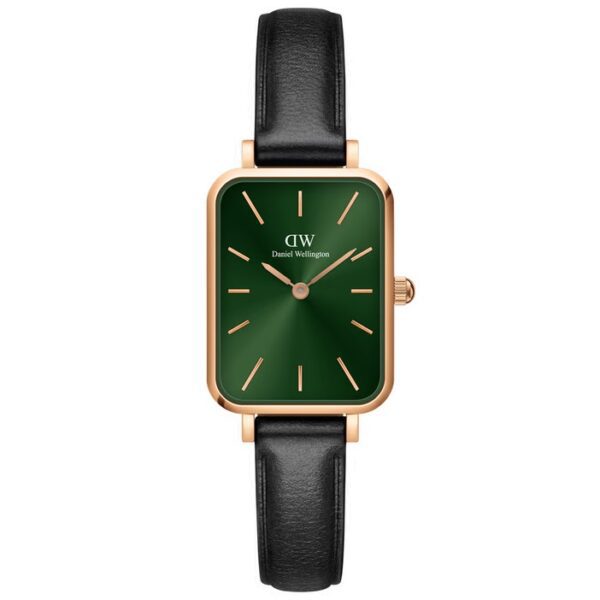 שעון יד לאישה DANIEL WELLINGTON רצועת עור שחורה לוח ירוק DW00100446