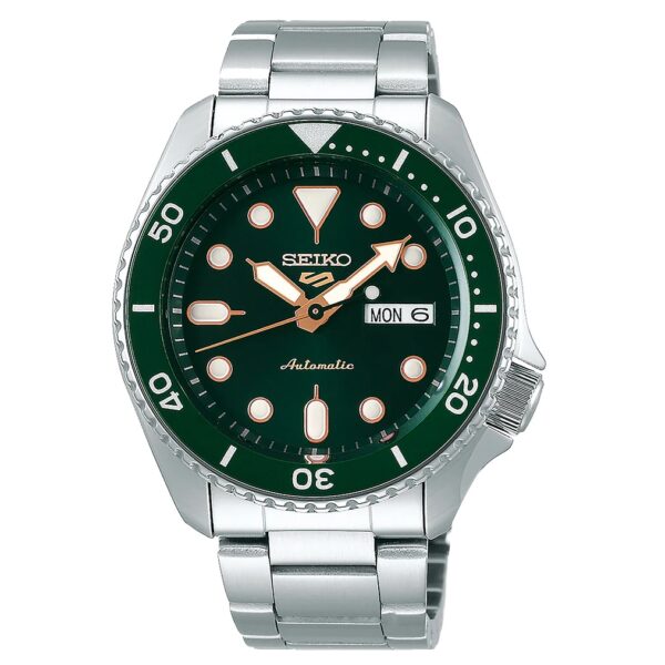 שעון יד SEIKO 5 לגבר אוטומטי לוח ירוק בשילוב זהב אדום צלילה SRPD63K1
